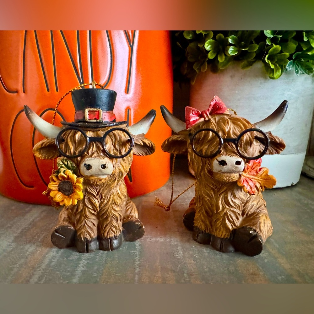 Adorable Highland Cow ornaments with Glasses